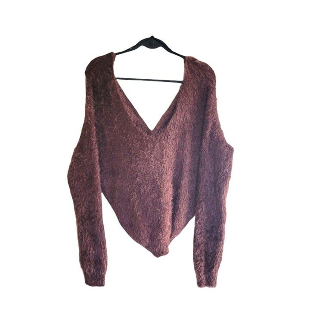 Love Tree Womens Sweater Pink M Oversized Soft Cross Knot Back Eyelash V-Neck